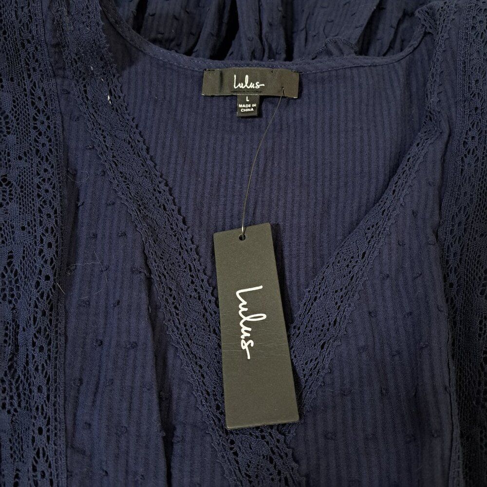 Lulus Poised and Perfect Navy Blue Lace Short Sleeve Mini Dress Sz Large - Picture 9 of 9